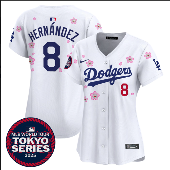 Women Los Angeles Dodgers #8 Hernandez Tokyo Series 2025 white Limited Stitched Jersey2